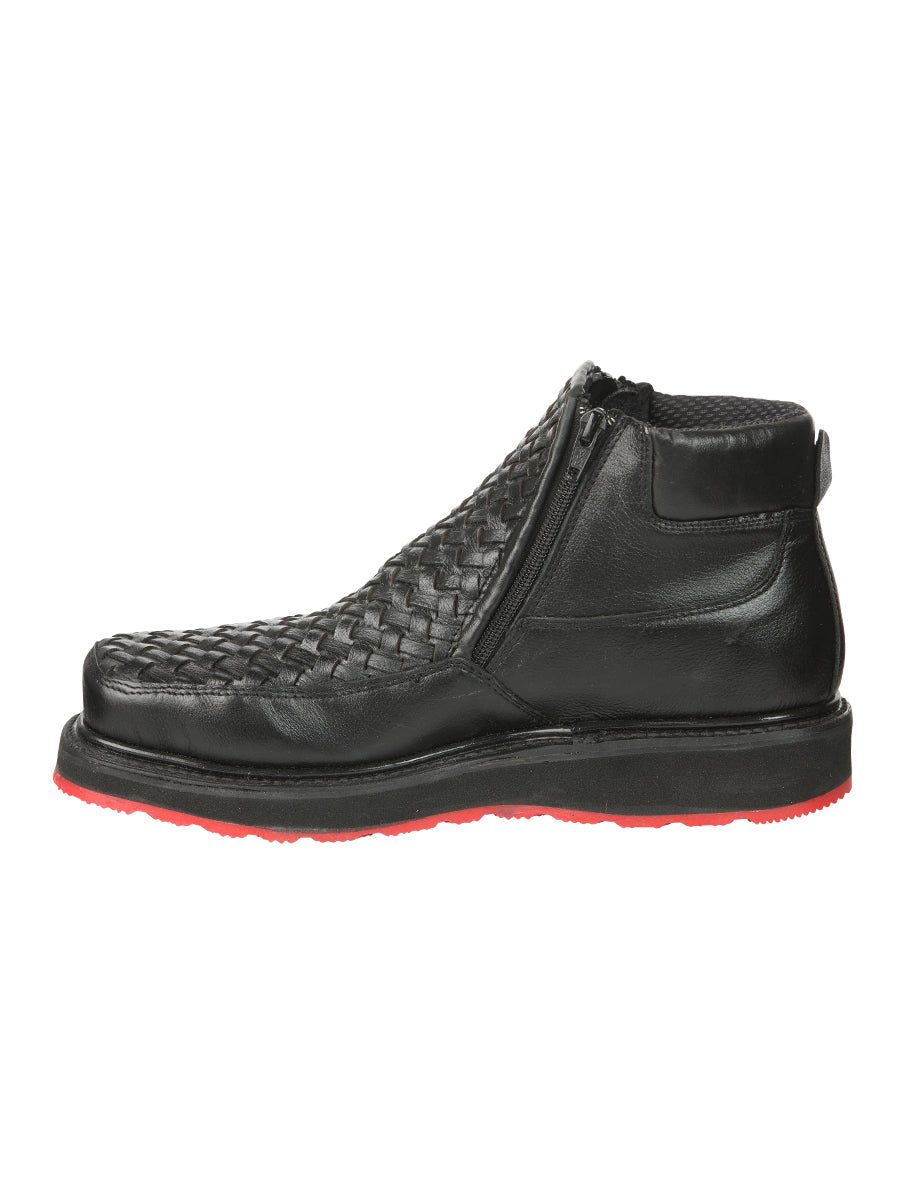 The Woven Zip Ankle Boot — Black (No. 45183)