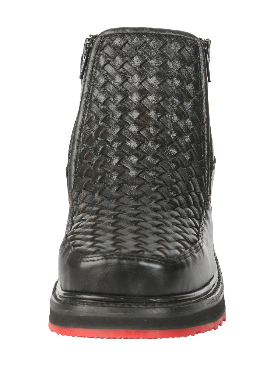 The Woven Zip Ankle Boot — Black (No. 45183)
