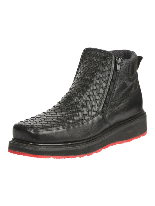 The Woven Zip Ankle Boot — Black (No. 45183)