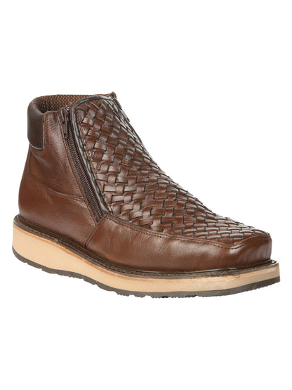 The Woven Zip Ankle Boot — Brown (No. 45184)