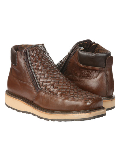 The Woven Zip Ankle Boot — Brown (No. 45184)