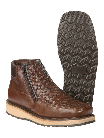 The Woven Zip Ankle Boot — Brown (No. 45184)