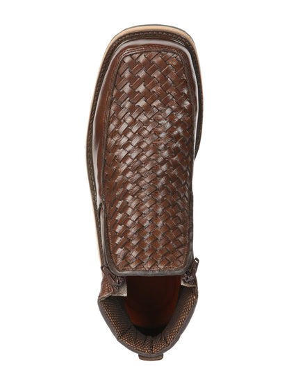 The Woven Zip Ankle Boot — Brown (No. 45184)