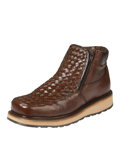 The Woven Zip Ankle Boot — Brown (No. 45184)