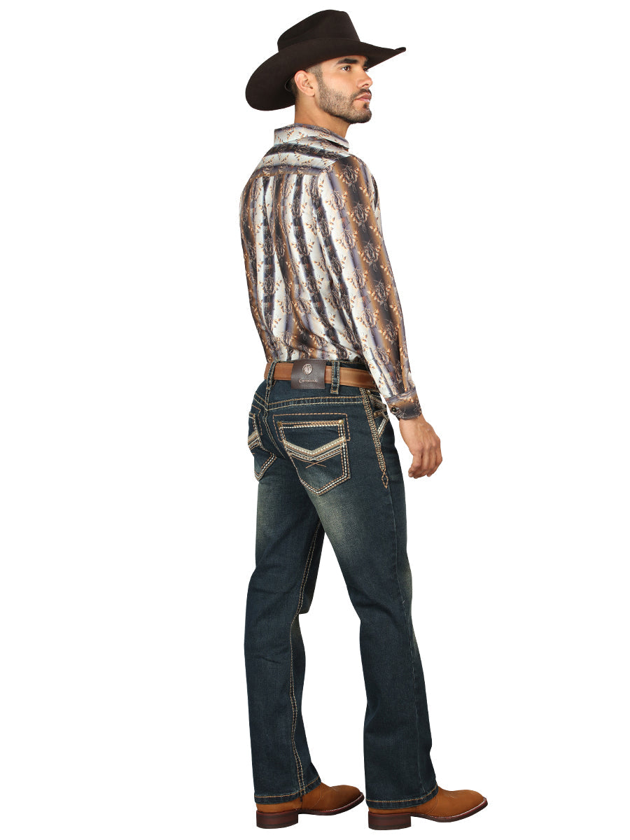 The Embroidered Bootcut Jean — Tinted Green