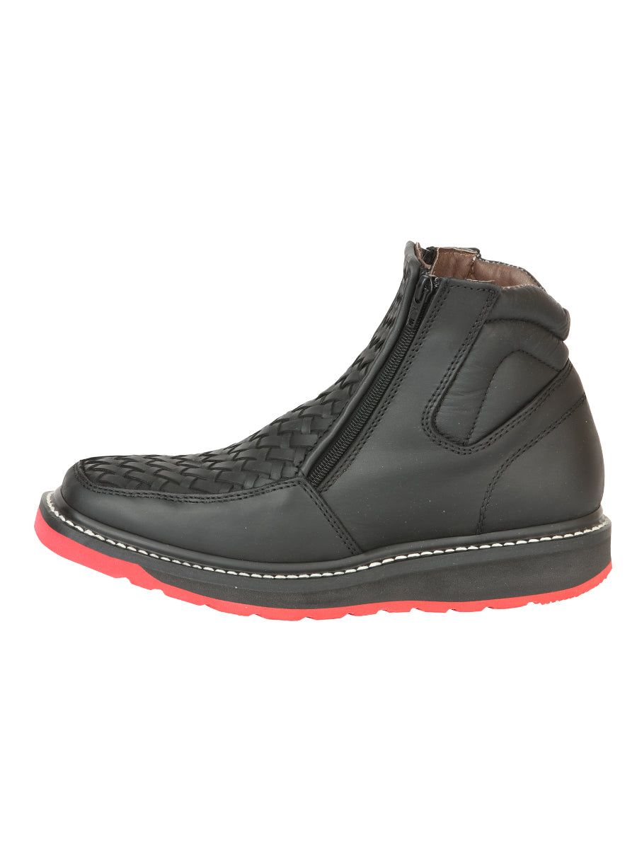 The Woven Zip Ankle Boot — Black (No. 45358)