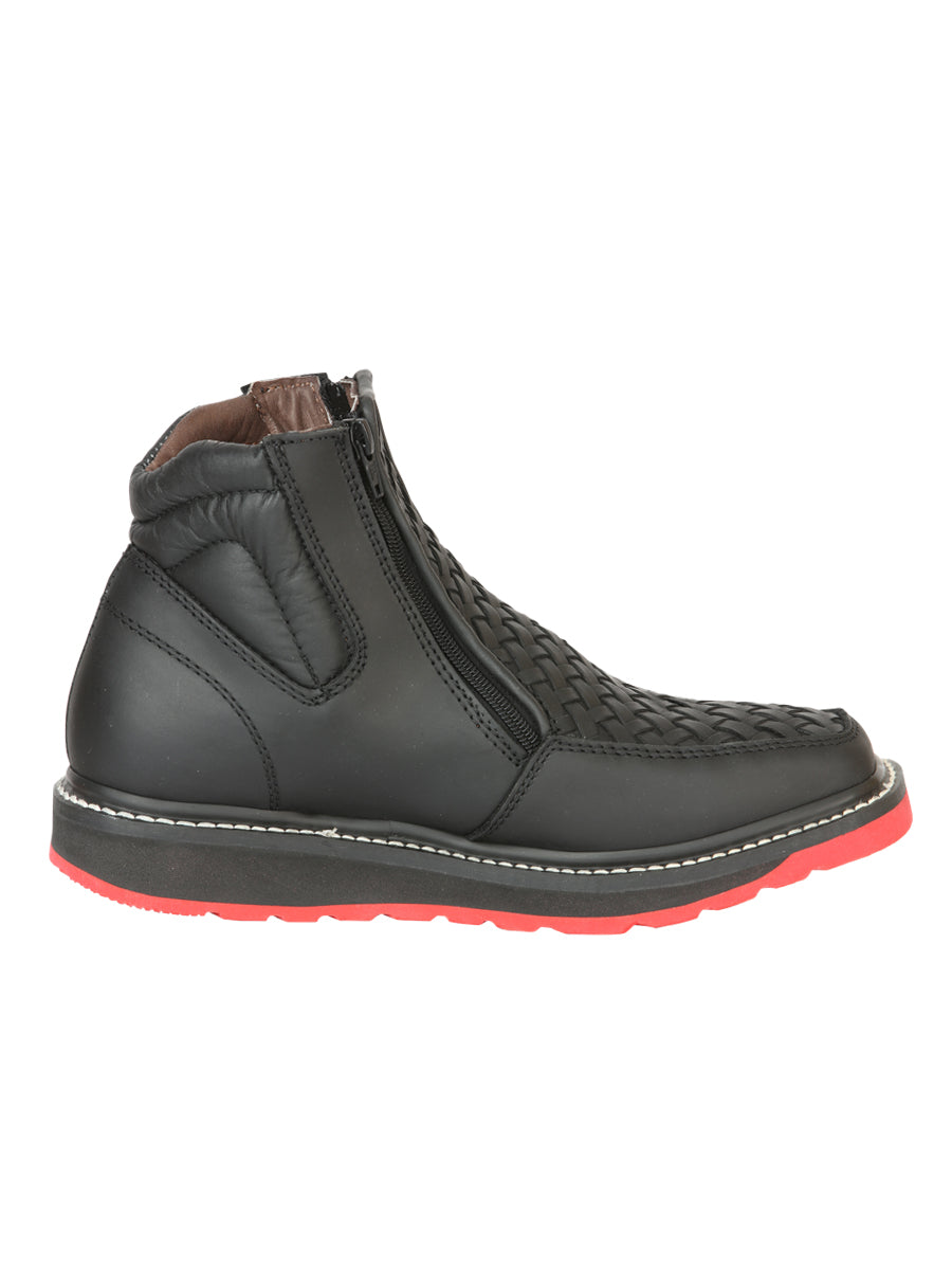 The Woven Zip Ankle Boot — Black (No. 45358)