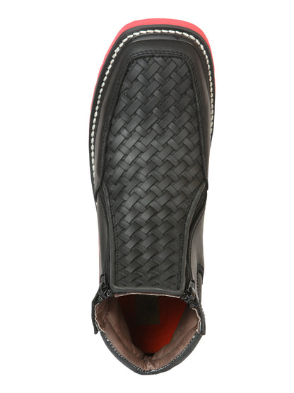 The Woven Zip Ankle Boot — Black (No. 45358)