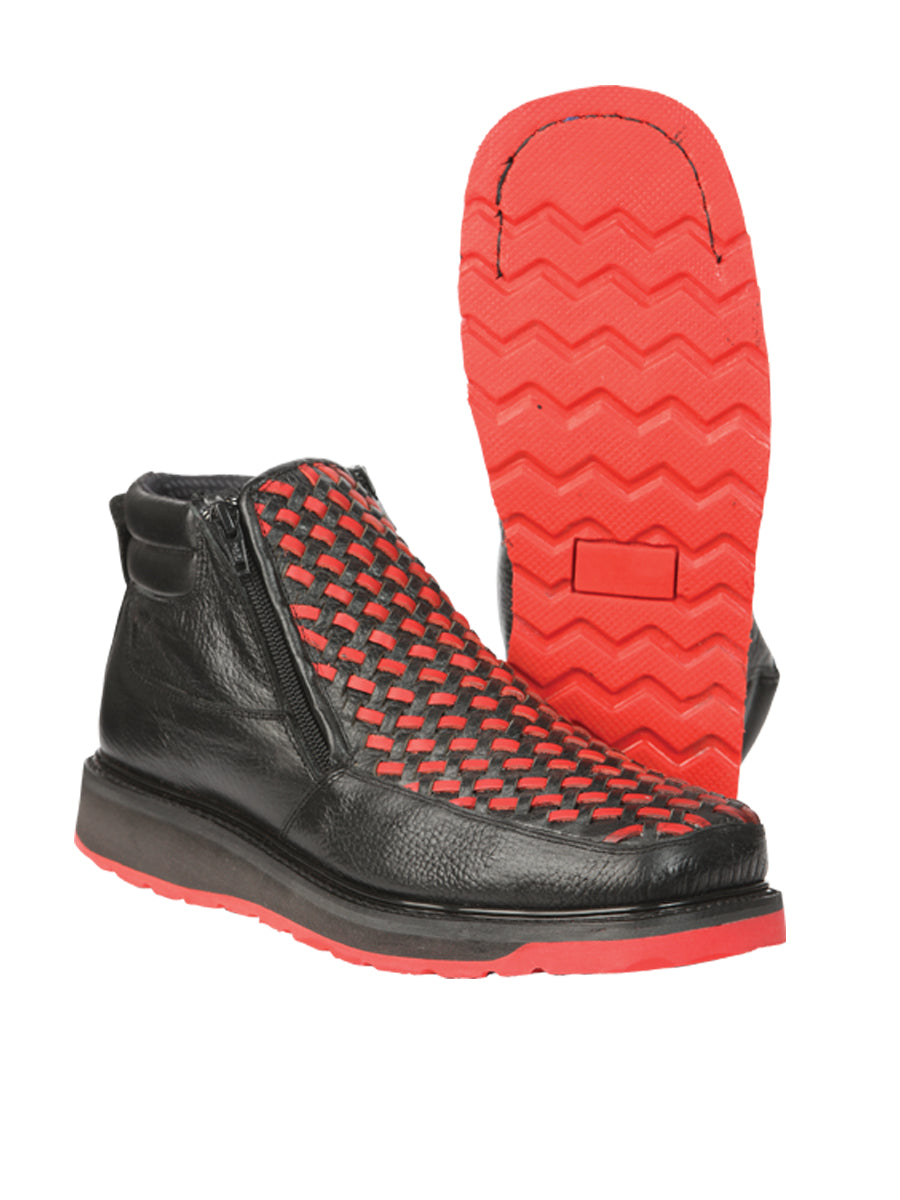 The Petatillo Zip Ankle Boot — Black & Red (No. 45402)