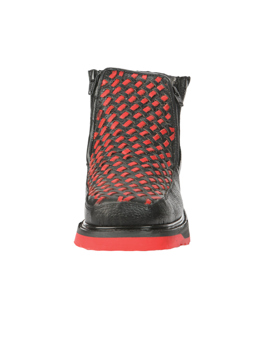 The Petatillo Zip Ankle Boot — Black & Red (No. 45402)