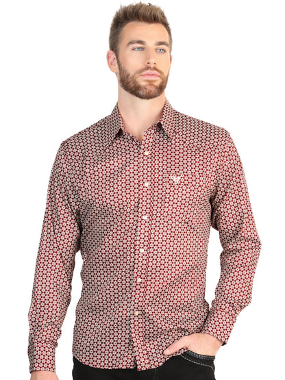 El General Men’s Long Sleeve Western Shirt - Burgundy 45604