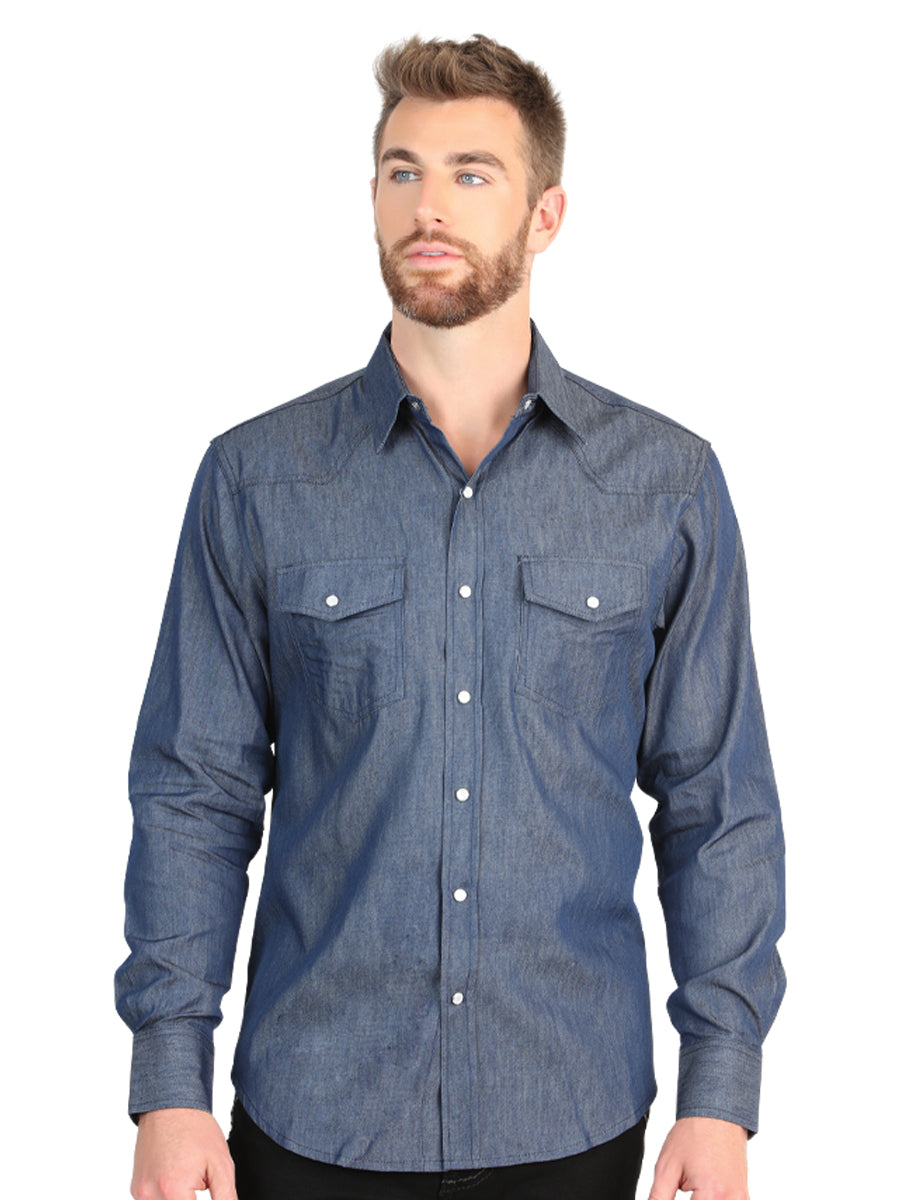 The Stretch Western Shirt — Denim Blue
