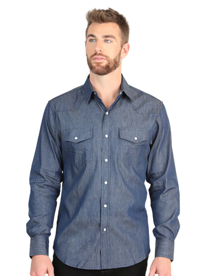 The Stretch Western Shirt — Denim Blue
