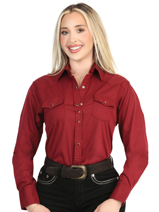The Women's Stretch Western Shirt — Burgundy (No. 45622)