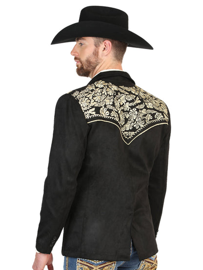 The Vaquero Embroidered Suede Blazer — Black (No. 45647)