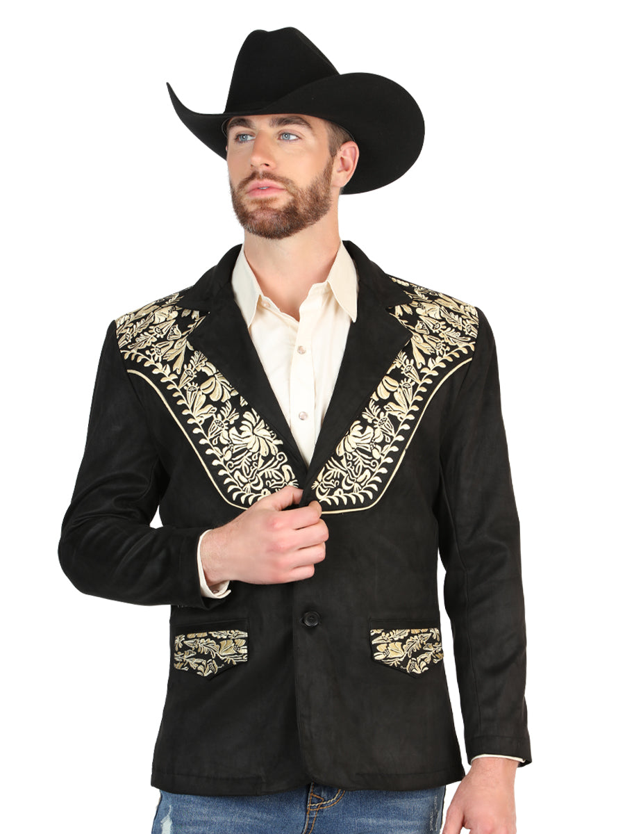 The Vaquero Embroidered Suede Blazer — Black (No. 45647)