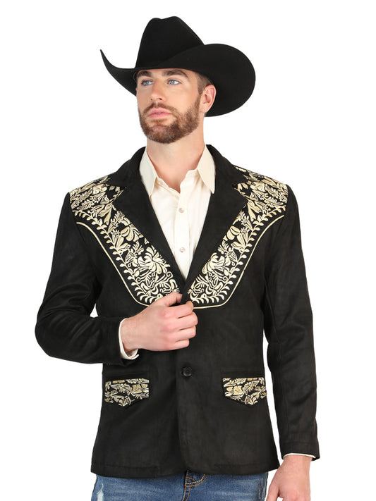The Vaquero Embroidered Suede Blazer — Black (No. 45647)