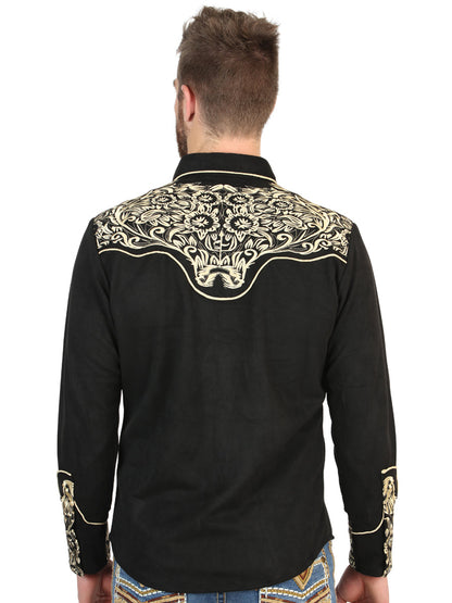 The Stretch Western Shirt — Black &amp; Gold Embroidered