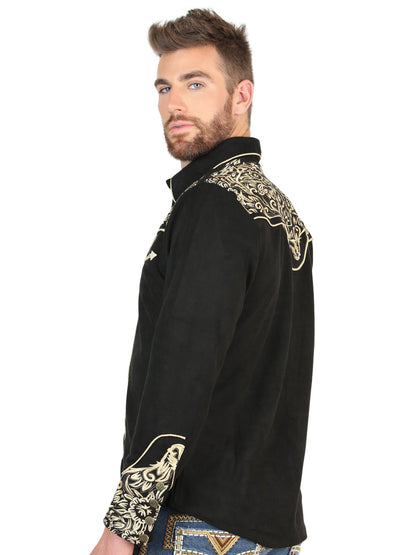 The Stretch Western Shirt — Black &amp; Gold Embroidered