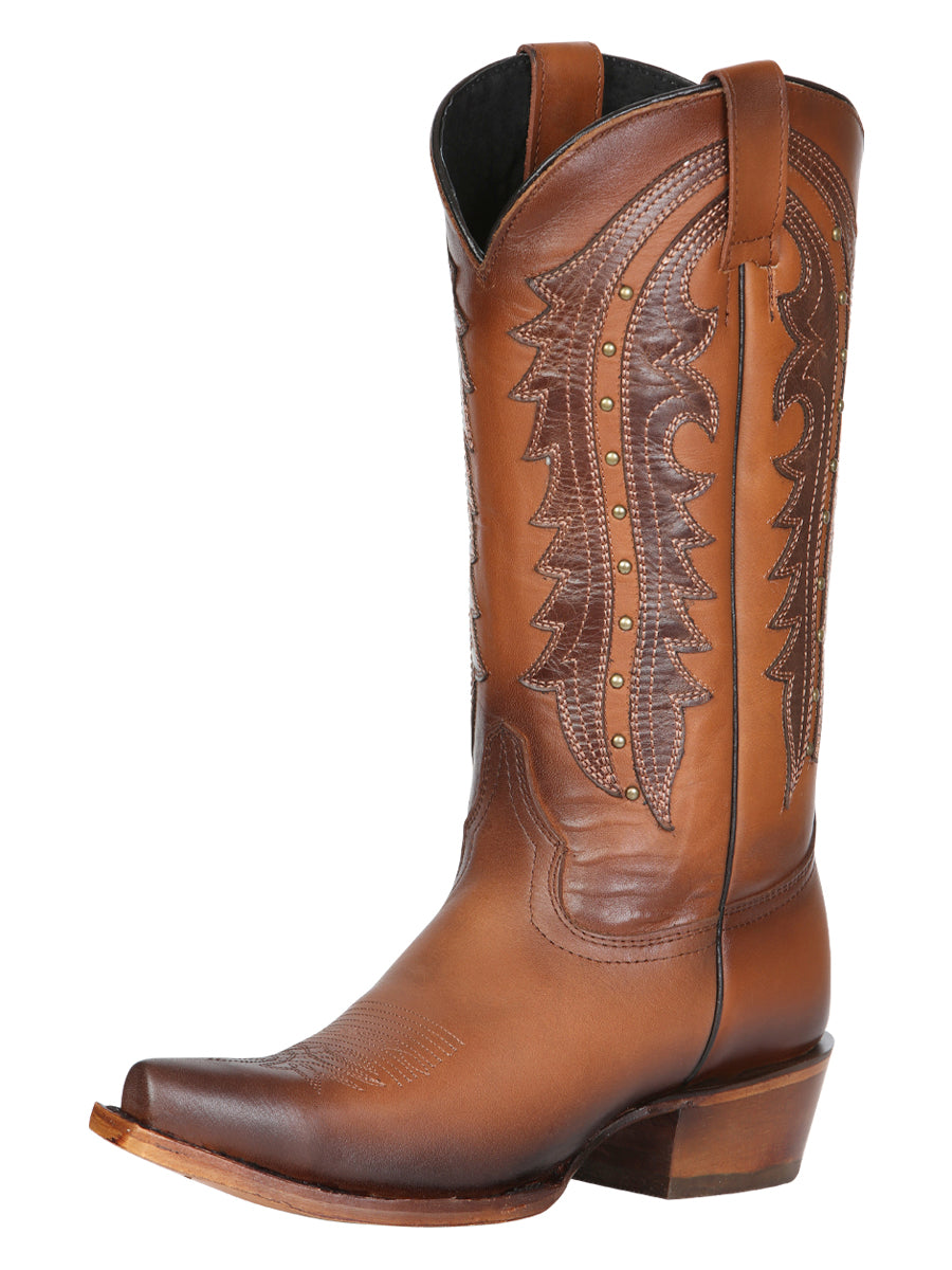 The Women's Square Toe Western Boot — Honey Nobuck (No. 45780)