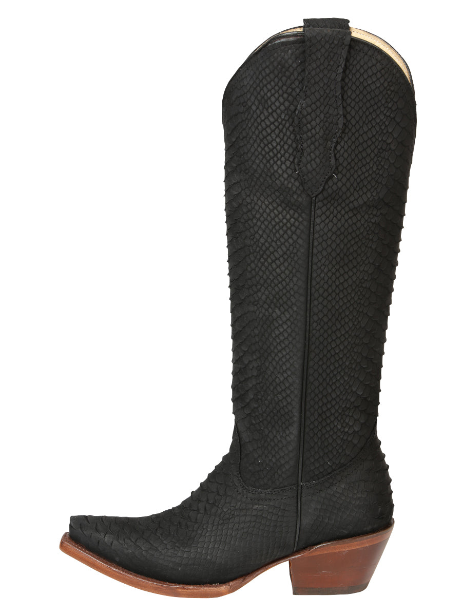 The Women's Tall Western Boot — Black Python Print (No. 45791)
