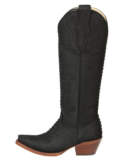 The Women's Tall Western Boot — Black Python Print (No. 45791)