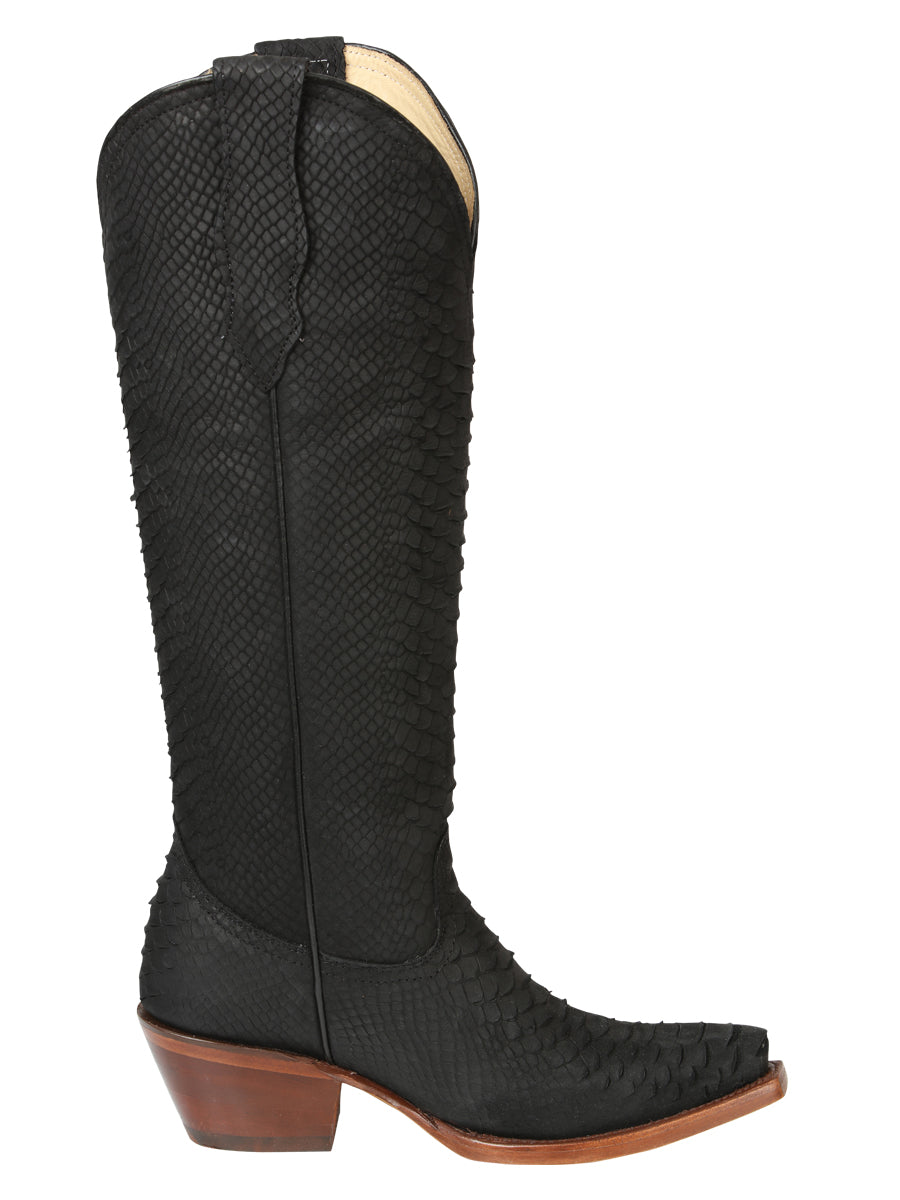 The Women's Tall Western Boot — Black Python Print (No. 45791)