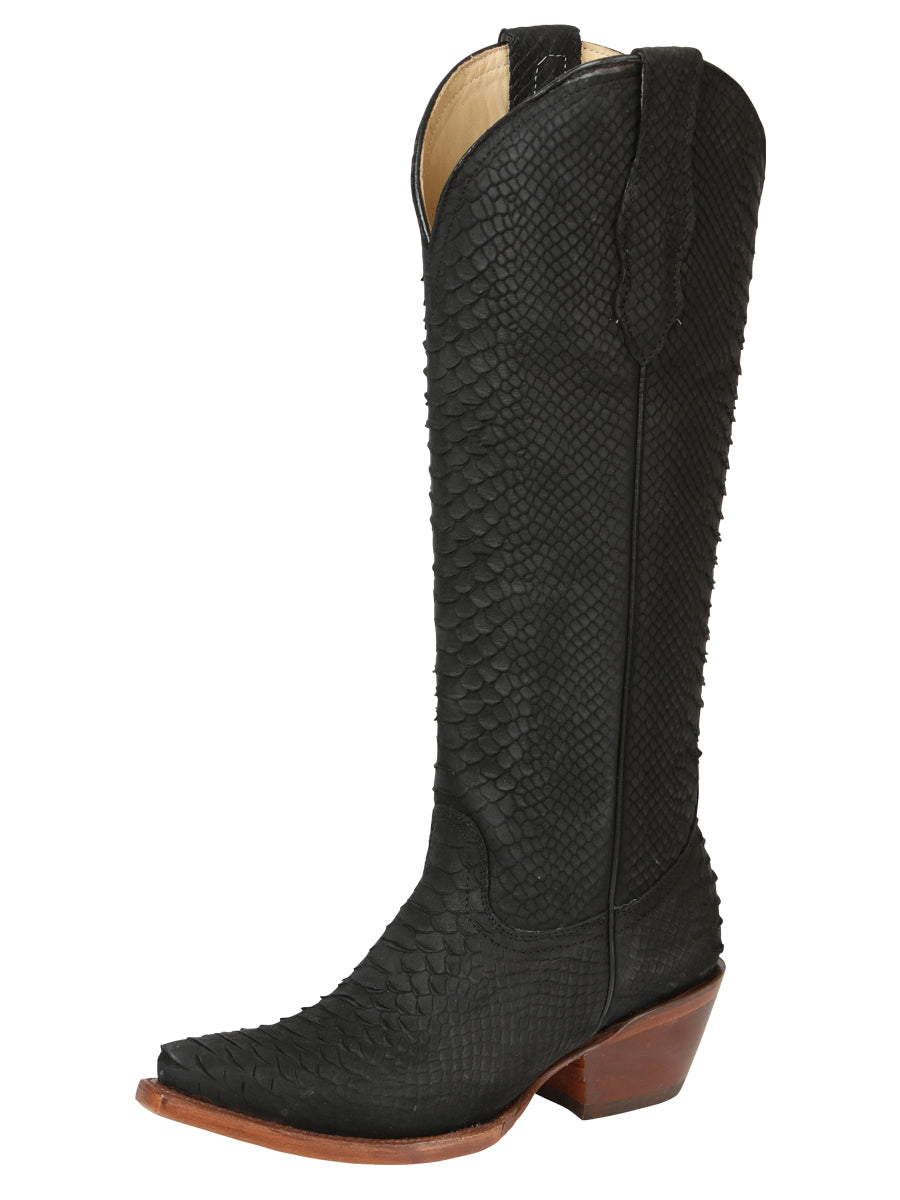 The Women's Tall Western Boot — Black Python Print (No. 45791)