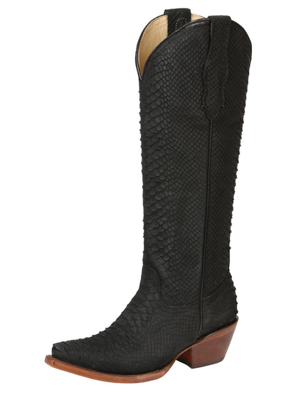 The Women's Tall Western Boot — Black Python Print (No. 45791)