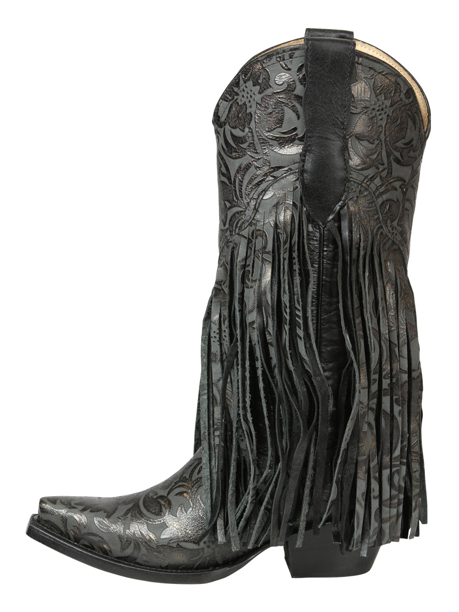 The Women's Fringe Boot — Black, Cuban Heel (No. 45796)