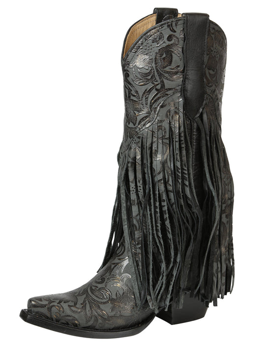 The Women's Fringe Boot — Black, Cuban Heel (No. 45796)