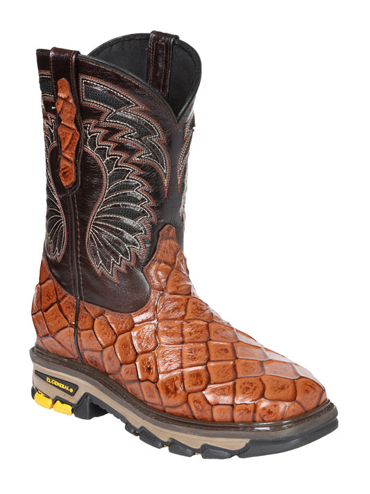 The Rodeo Work Boot — Cognac Monster Fish Print (No. 45808)