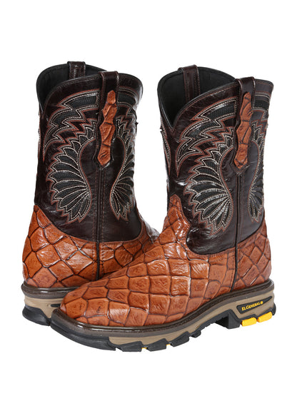 The Rodeo Work Boot — Cognac Monster Fish Print (No. 45808)