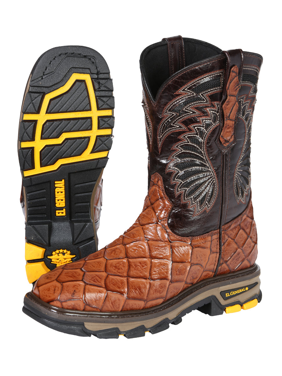 The Rodeo Work Boot — Cognac Monster Fish Print (No. 45808)