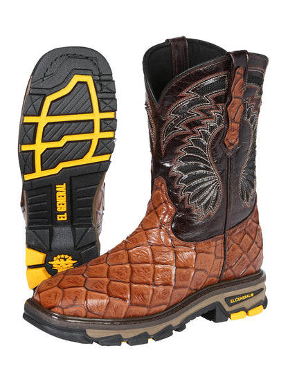 The Rodeo Work Boot — Cognac Monster Fish Print (No. 45808)
