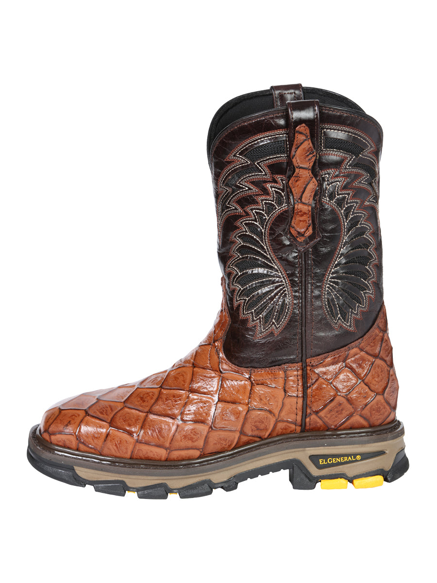 The Rodeo Work Boot — Cognac Monster Fish Print (No. 45808)