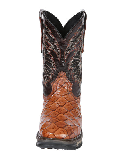 The Rodeo Work Boot — Cognac Monster Fish Print (No. 45808)