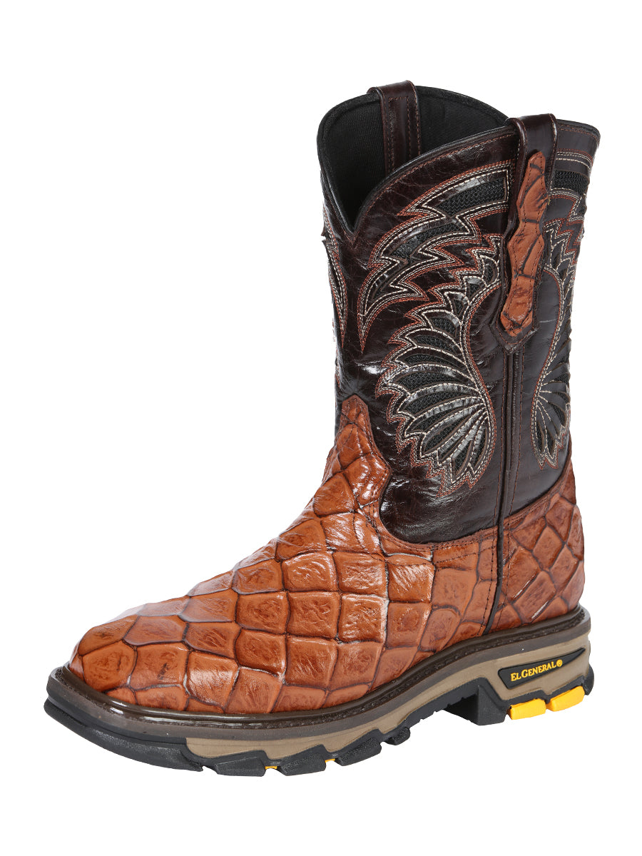 The Rodeo Work Boot — Cognac Monster Fish Print (No. 45808)