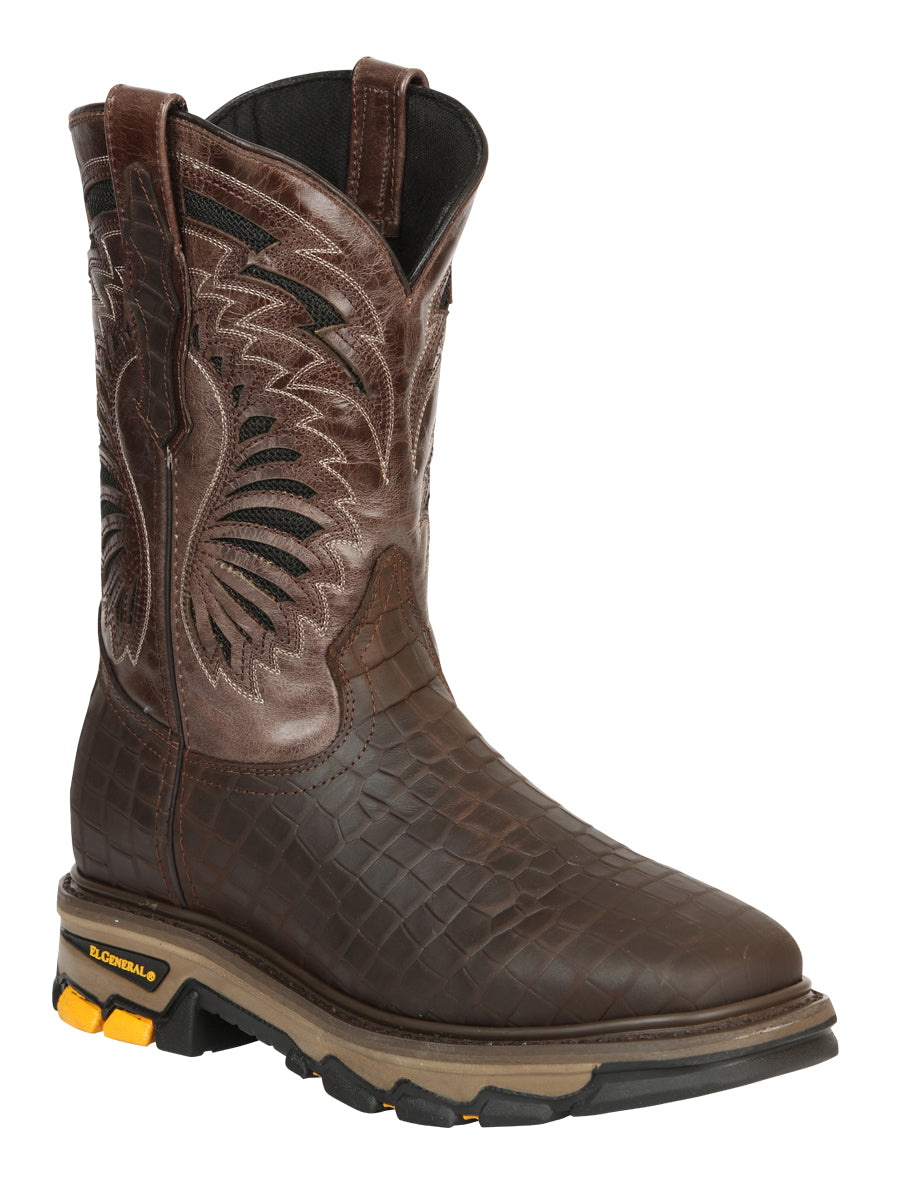 The Rodeo Work Boot — Chocolate Caiman Print (No. 45809)