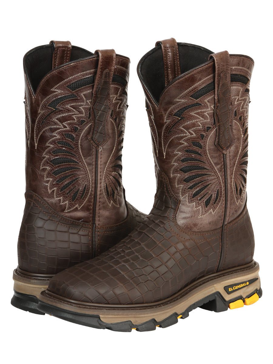 The Rodeo Work Boot — Chocolate Caiman Print (No. 45809)