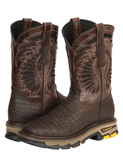 The Rodeo Work Boot — Chocolate Caiman Print (No. 45809)