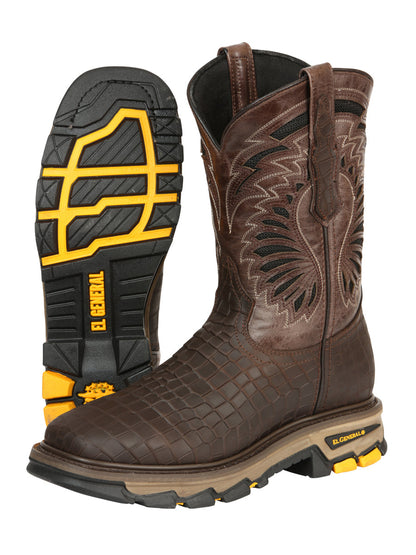The Rodeo Work Boot — Chocolate Caiman Print (No. 45809)