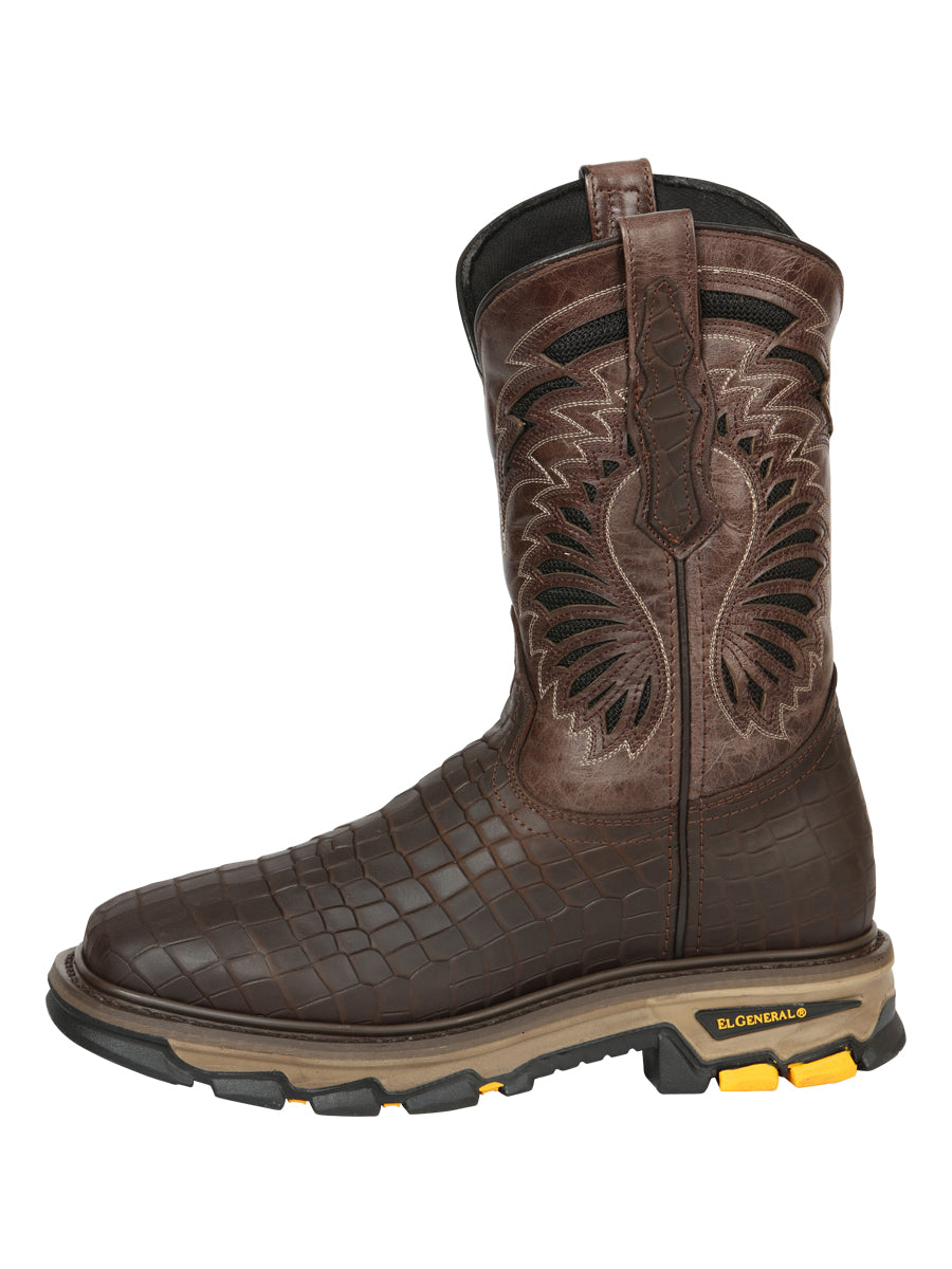 The Rodeo Work Boot — Chocolate Caiman Print (No. 45809)