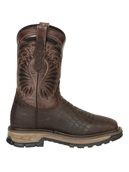The Rodeo Work Boot — Chocolate Caiman Print (No. 45809)