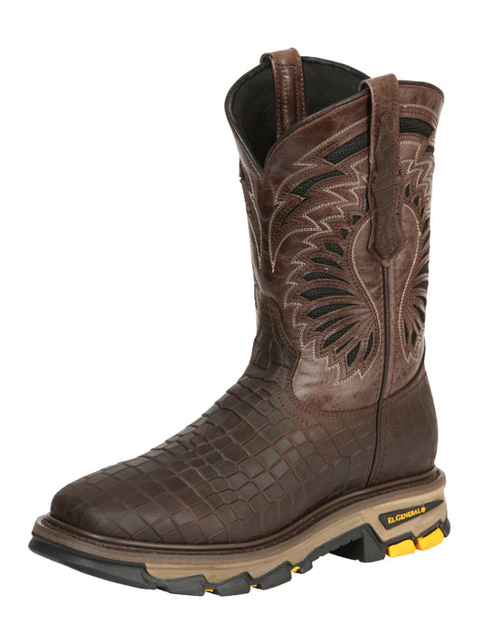 The Rodeo Work Boot — Chocolate Caiman Print (No. 45809)