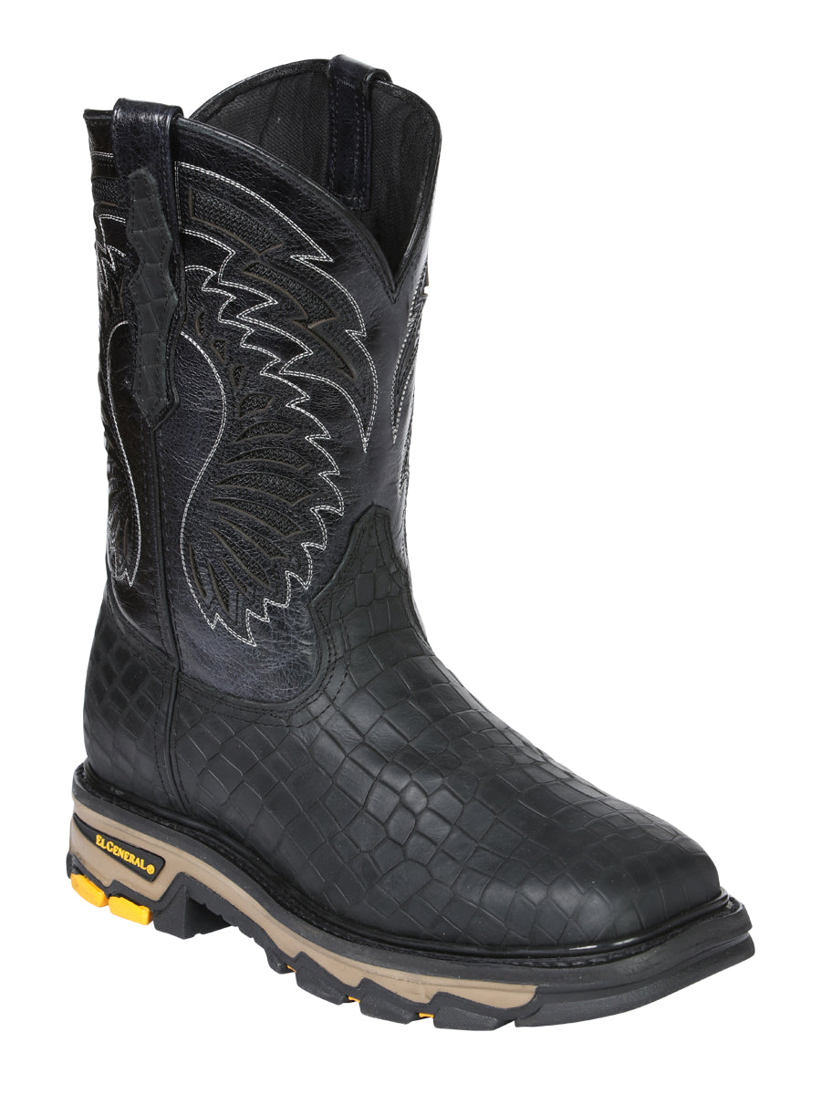 The Rodeo Work Boot — Black Caiman Print (No. 45810)
