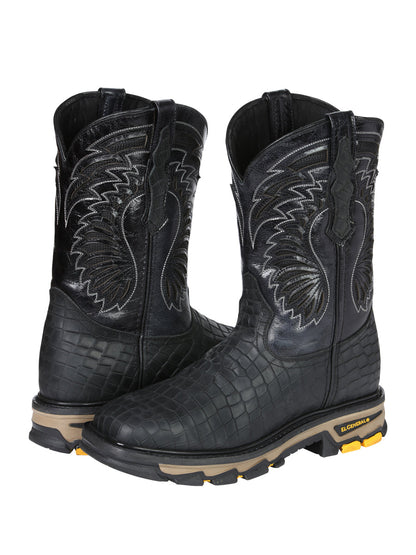 The Rodeo Work Boot — Black Caiman Print (No. 45810)
