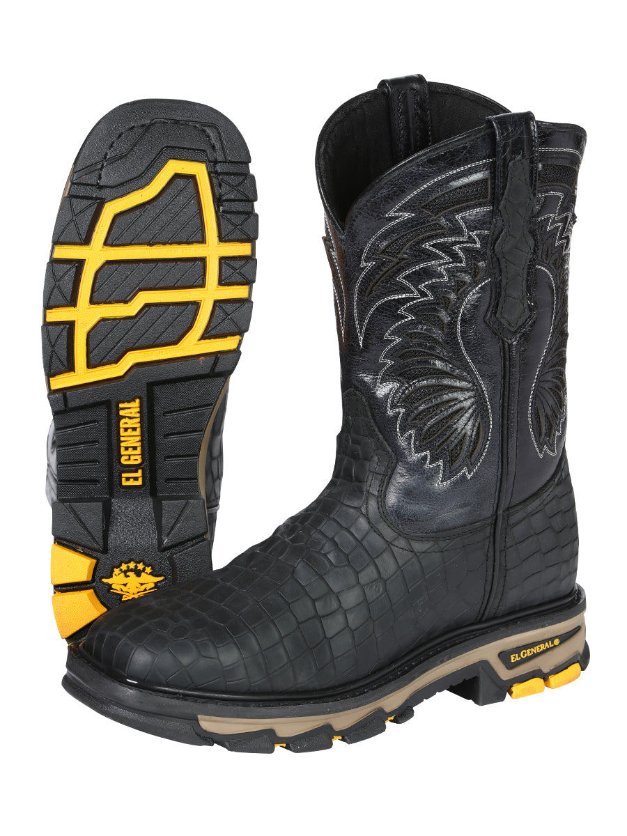 The Rodeo Work Boot — Black Caiman Print (No. 45810)