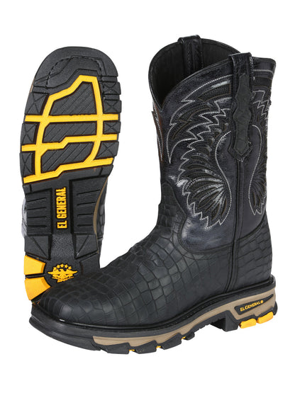 The Rodeo Work Boot — Black Caiman Print (No. 45810)