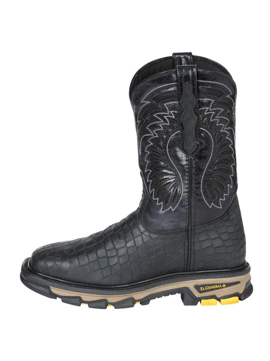The Rodeo Work Boot — Black Caiman Print (No. 45810)